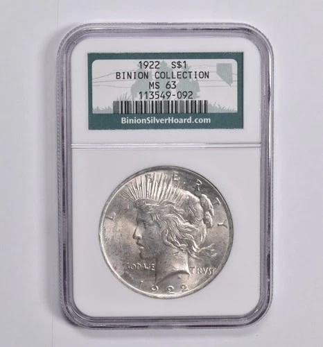 MS63 1922 Peace Dollar Binion Silver Hoard - NGC *7672