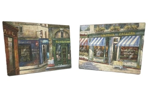 Original Oil Painting 2 Canvases French Street Scenes Decor  8" X  10"