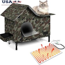 Heated Cat House Outdoor Warm Shelter Durable Weatherproof Easy Assembly Cat Bed
