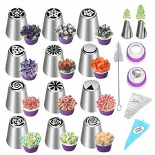 Russian Piping Tips Set, Frosting Nozzle Kit, Baking Supplies 28 Pcs