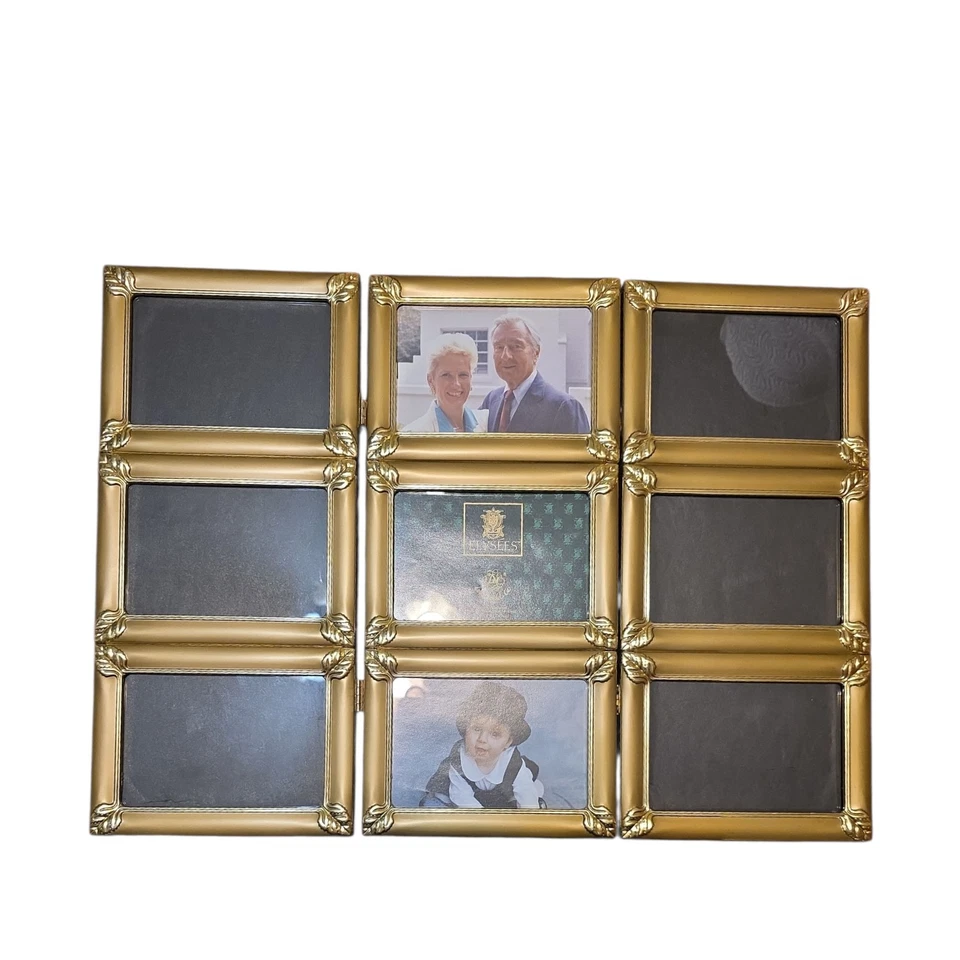 Picture Frame 9 - 5"X3.5" Photos Brassy Gold Color Triple Panel Folding Display - Image 3 of 4
