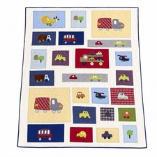 VTG Pottery Barn Transportation Patchwork Quilt Kids Appliqu Twin 68 x 86 Rare