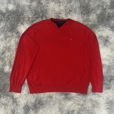 Tommy Hilfiger Tight Knit Sweater Red Tommy Knit Pullover Golf Sweater Men  s XL