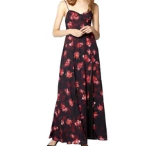 Fame And Partners Black Red Floral Print Tie Back Dress 2 Macy's New With Tags 