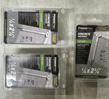 3 PACKS PowerPro 377320 White Flat Head Concrete Anchors 1/4 x 2-3/4"