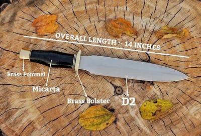 2x Custom Handmade D2 Steel Hunting Daggers   Bowie Style with Sheaths.HDB028