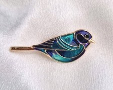 Vintage Style Enamel Bird Brooch – Blue Green Abstract Cloisonné Pin Brooch v3