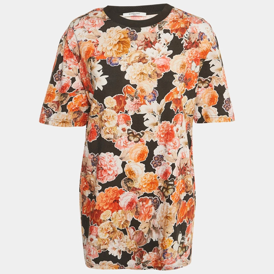 Camiseta Givenchy Negra Estampado Floral Jersey Cuello Redondo S
