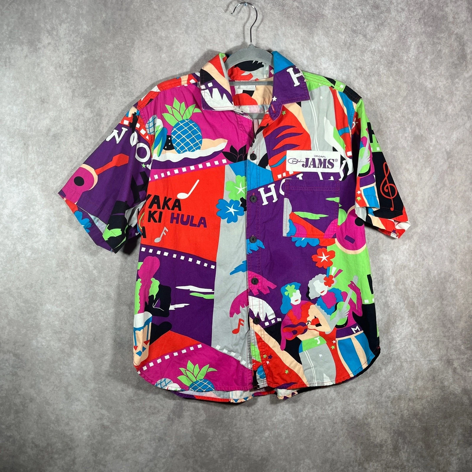 Vintage Jams Hawaiian Shirt Mens Large 80s 90s Vacation Tropical Beach Summer