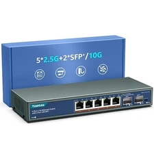 Yuanley 7 Port 2.5G Unmanaged Ethernet Switch 5 x 2.5G Base-T Ports, 2 x 10G SFP