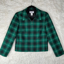 Pendleton Women's 6 Petite Green Plaid Full Zip 100 Virgin Wool Light Jacket