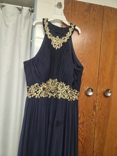Navy and Gold Formal Gown with Elegant Gold Embroidered Accents and Detailing