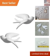Unique Ceramic Swallows Wall Sculptures - Art Deco White Decor for Living Spaces