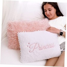 Set of 2 Decorative Pillows for Toddler Kids Room. White Fluffy Princess