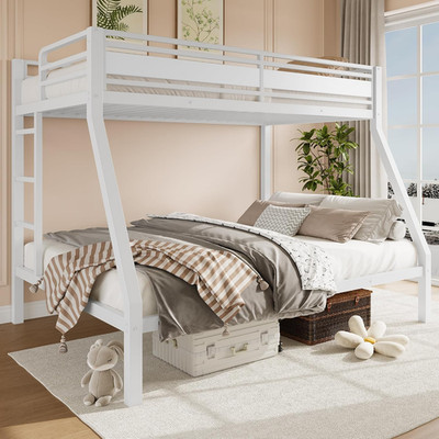 Heavy Duty Twin over Full Metal Bunk Bed with Guardrail - Easy Assembly, White