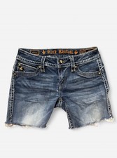 Rock Revival Distressed Denim Jean Shorts Embellished Details Woman s Size 28 6