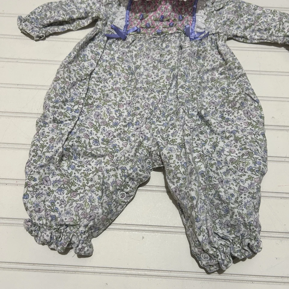 BT Kids Baby Smocked Outfit 3-6 Months White Colorful Floral Lace Trim Casual - Image 4 of 4