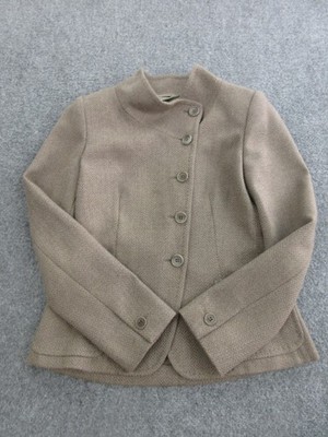 Max Mara Jacket Womens Small Beige Wool Herringbone Button Front Stand Collar