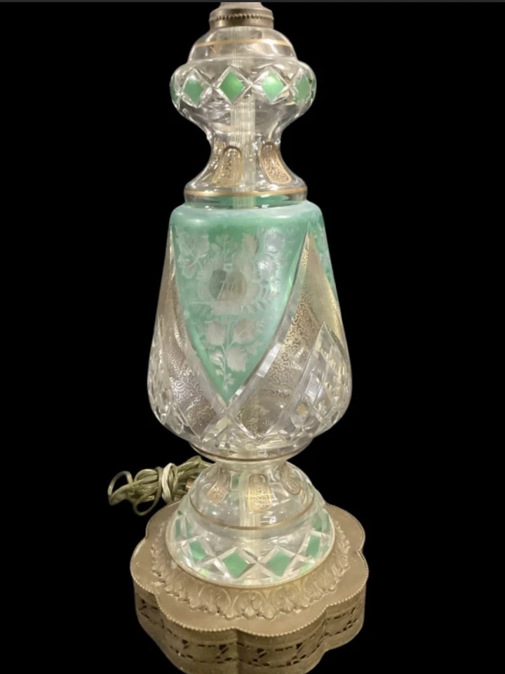 26” Antique Bohemian Cut Crystal Table Lamp - Image 2 of 3