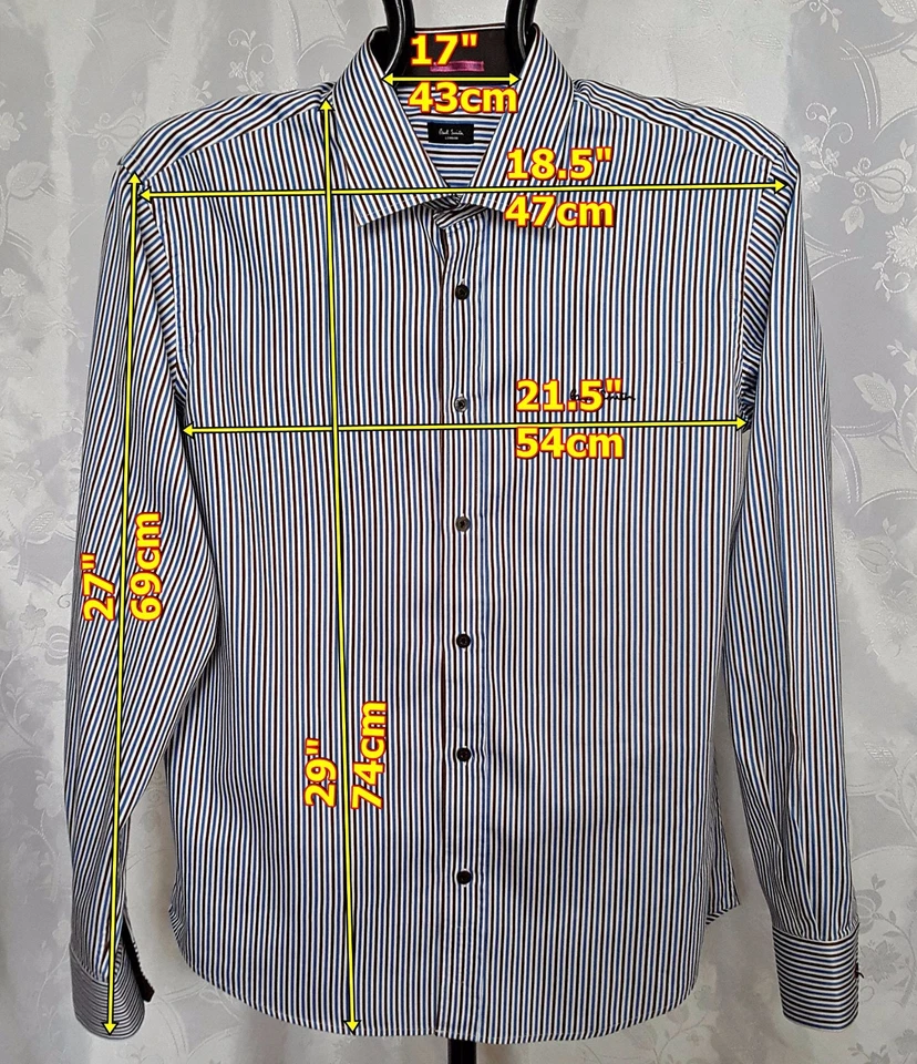 AUTHENTIC PAUL SMITH LONDON STRIPED BLUE BROWN MEN'S DRESS SHIRT SIZE US17 EU 43 - Image 2 of 4