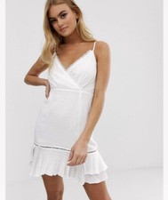 PrettyLittleThing Cami Wrap Dress With Ruffle Hem In White