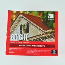 200 Christmas ICICLE LIGHTS Multi Colored Lighted - 17 FT 5.2 M - White Wire