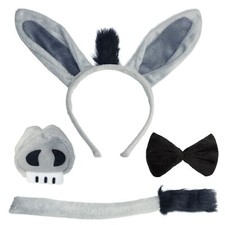 4pcs Cute Donkey Ears Headband Snout Tie Tail Animals Costume Accessory Set f...