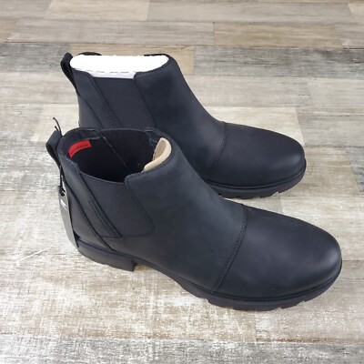 Sorel Emelie III Chelsea Waterproof Bootie Womens Sz 8.5 Black Leather NEW NWOB 