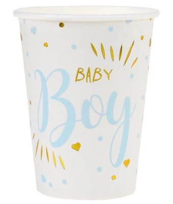 SANTEX 10 Papp-Becher Baby Boy blau gold 270ml Baby Shower Party Geburt Taufe Junge