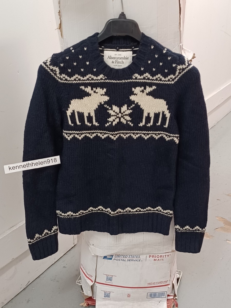 ABERCROMBIE & FITCH GOTHICS MOUNTAIN CREWNECK SWEATER NAVY BLUE