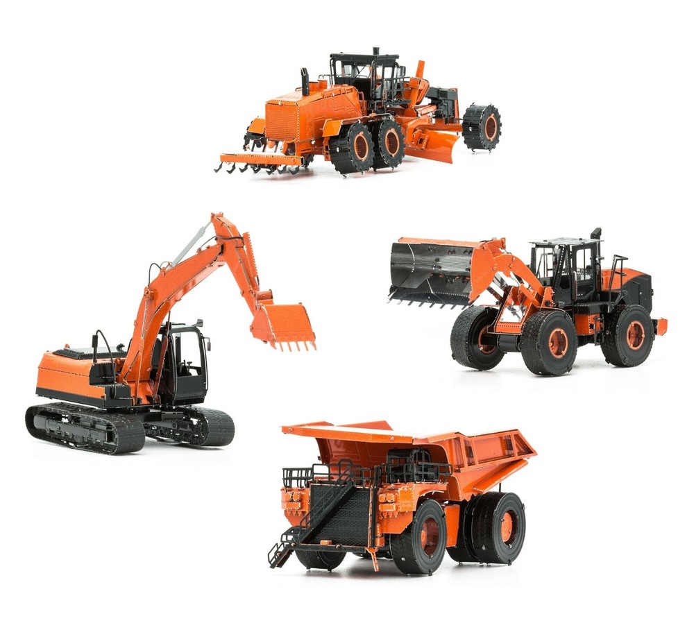 SET of 4 Metal Earth EXCAVATOR MOTOR GRADER WHEEL LOADER MINING TRUCK Model Kits