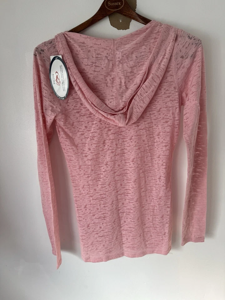 Roper NUEVO Damas Manga Larga Con Capucha Burnout Camiseta Sudadera con Capucha Rosa Occidental Talla Pequeña Foto 4 de 4