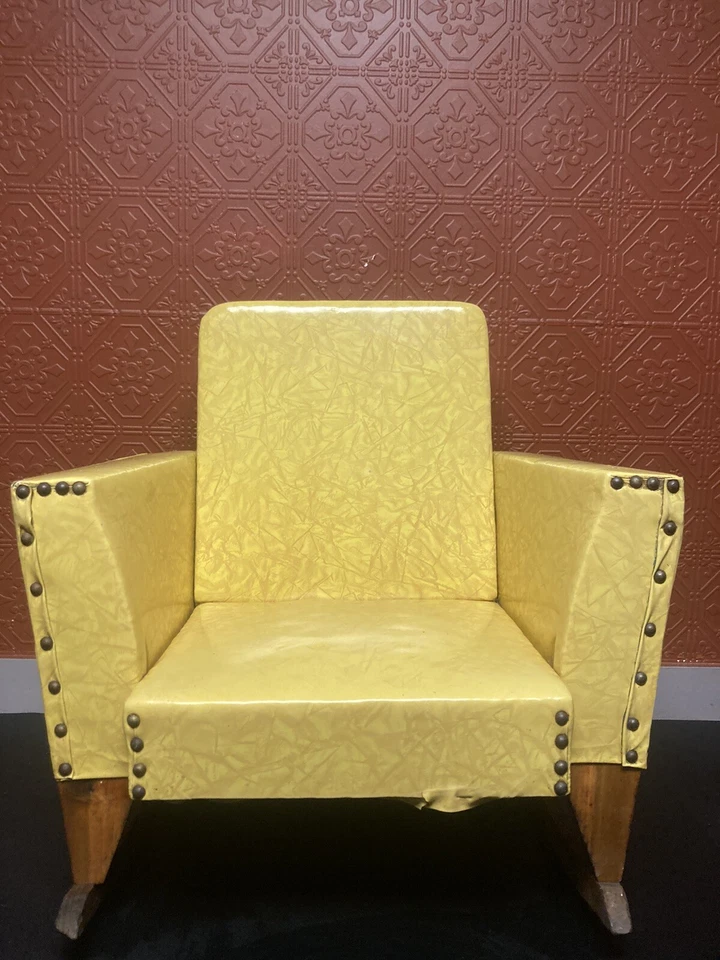 Vintage Child Rocking Chair 1960's Yellow  Vinyl Play Room Tv Bedroom Decor - Image 2 of 4