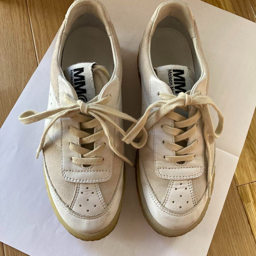 【関税込み】Sneakers - MM6 Maison Margiela - Leather - Beige MM6 Maison Margiela Leather Suede Sneakers Shoes 37 White x