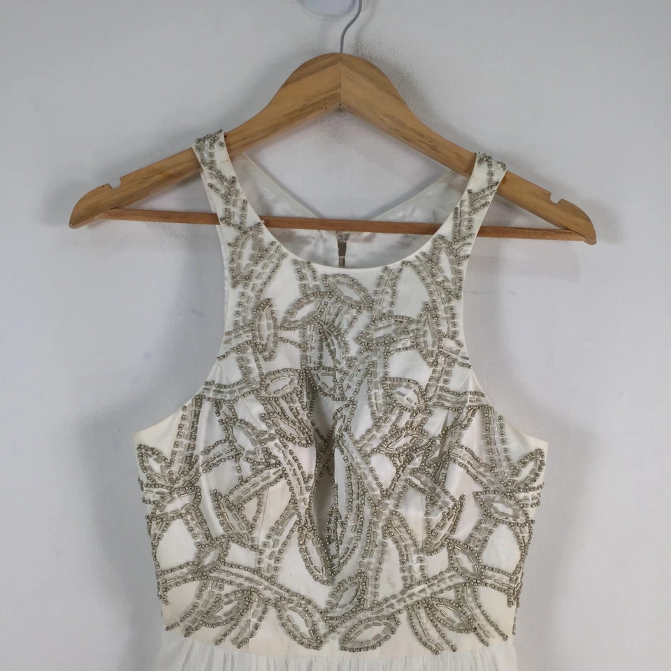 Vestido mujer George talla 8 ajuste acampanado blanco cuentas sin mangas mezcla seda 082412 Foto 2 de 4