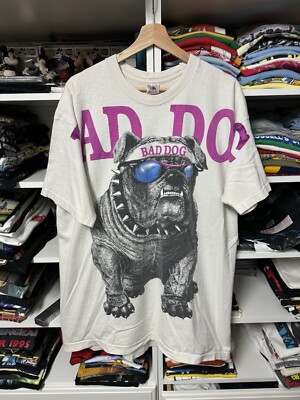 Vintage Bad Dog Tee AOP All Over Print English Bulldog Art   90 s Single Stitch 
