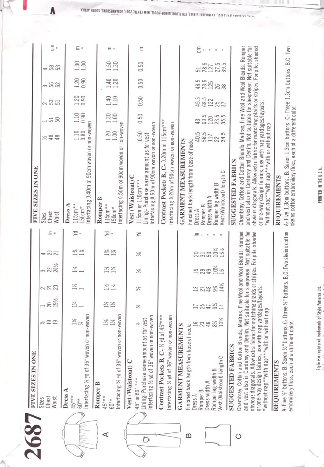 Style Kids 2687  Dress ~ Rompers~ Vest (Waistcoat)  Comes in Sizes 1/2 - 1-2-3-4 - Image 2 of 4