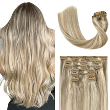 Clip in Hair Extensions Real Human Hair - 18 Inch 70G Ash Blonde Mixed Bleach Bl