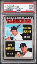 1970 TOPPS #189 THURMAN MUNSON YANKEES ROOKIE CARD GRADED PSA 9 MINT OC SHARP!