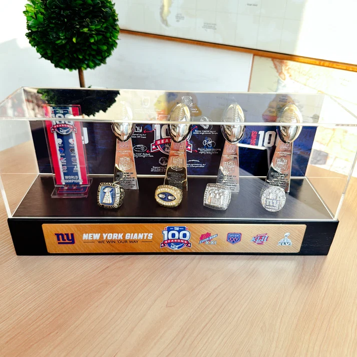 s-l1600 New York Giants 100th Anniversary Collection 4Trophy & 4 Rings With Display Case