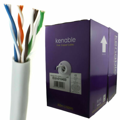 Indoor CAT5e UTP KUPFER Ethernet Netzwerk SOLID Kabeltrommel 24AWG 305m grau