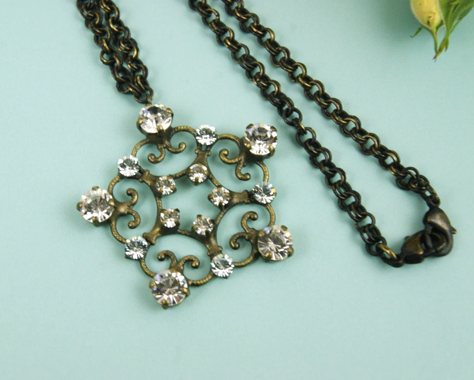 Konplott Kette bronze "Rosette" Swarovski Strasstein weiss neu - Bild 3 von 4