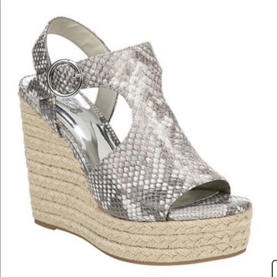 NWT Carlos Santana Ankle Strap Snakeskin Embossed Espadrille Wedge Sandals