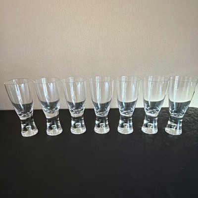 Iittala Tapio Wirkkala Set of 7 Beer Goblet 7  Glasses Bubble Stem Finland 10oz