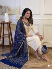 Plus Size 3 PCS Embroidered Rayon Kurta Pant Dupatta Set For Women Gift