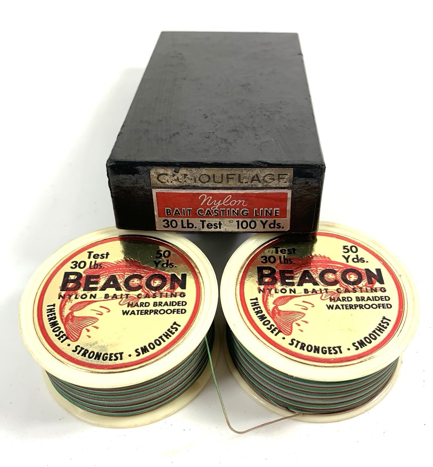 Vintage Beacon Nylon Bait Casting Fishing Line | 2 NOS Spools w/ Box | 30lb Test