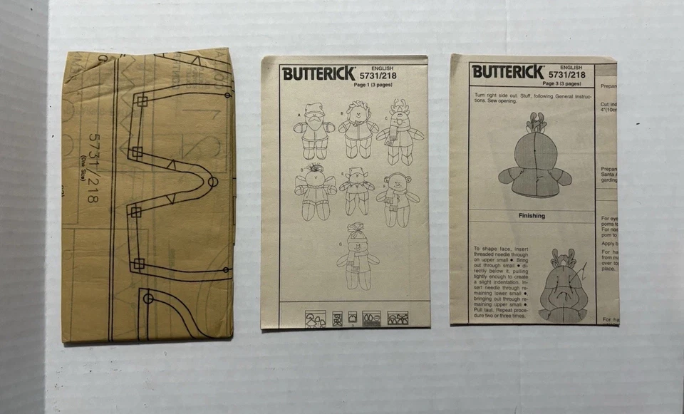 Butterick Sewing Pattern 5731 Holiday Beany Friends Stuffed Animals Uncut - Image 3 of 3