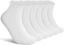Ruffle Socks Womens 6 Pairs  Cute Ankle Lettuce Edge Frilly Crew Socks