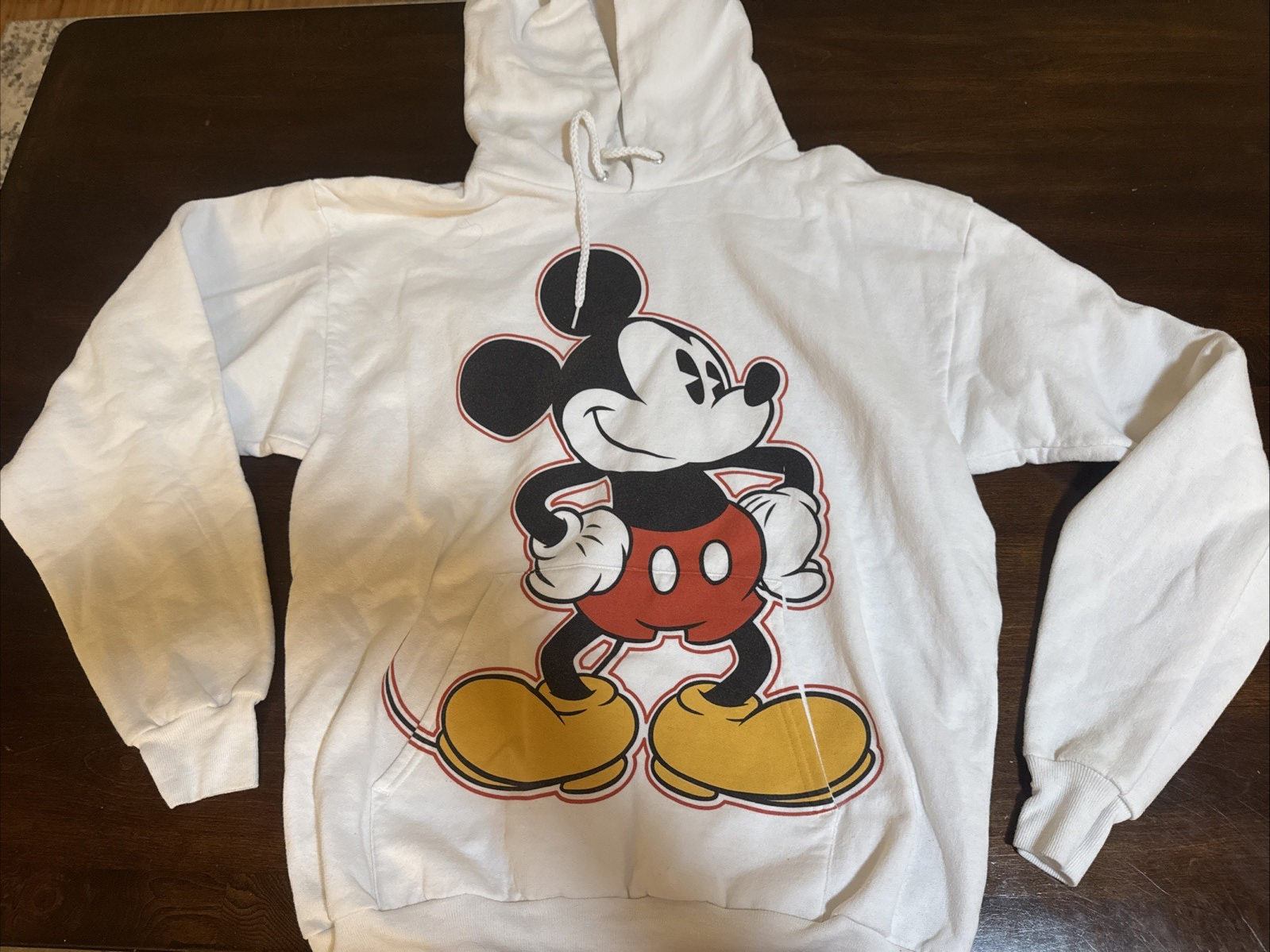 VTG Disney Mickey Mouse Hoodie Sweatshirt Men's M | White Fleece Pullover | EUC