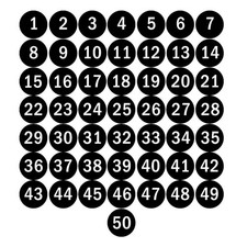 2"  3" Round Number 1-50 Adhesive Stickers in Blue, Red, Black Color - Inven...